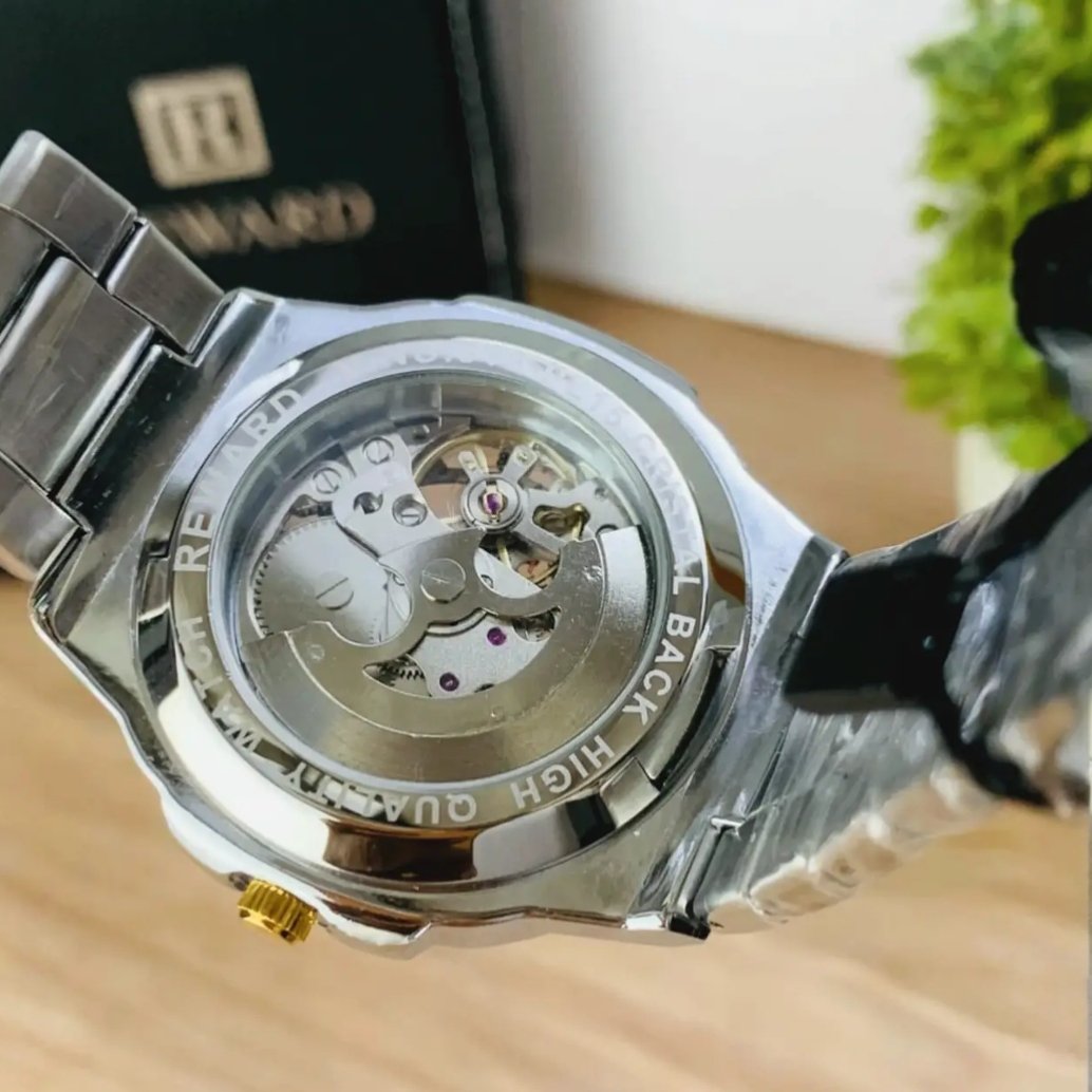 REWARD Skeleton Automatic Stainless Steel Watch for Men - Luxury Hollow Dial Watch with Arabic Numerals - 5 Colors Available